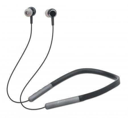 Manhattan Bluetooth In-Ear Headset with Neckband, Microphone, Integrated Controls, Sweatproof, Noise Isolating, 5 hour usage time, Max Range 10m, MicroSD Card slot, Bluetooth v5.0, USB-A charging cable included, Three Year Warranty