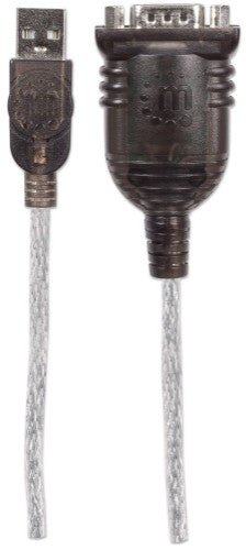 Manhattan USB-A to Serial Converter cable, 45cm, Male to Male, Serial/RS232/COM/DB9, FTDI FT232RL Chip, Black/Silver cable, Three Years Warranty, Equivalent to ICUSB2321F.