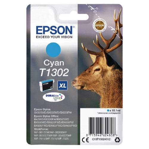 Epson C13T13024012/T1302 Ink cartridge cyan XL, 765 pages 10,1ml for Epson Stylus BX 320/SX 525/WF 3500