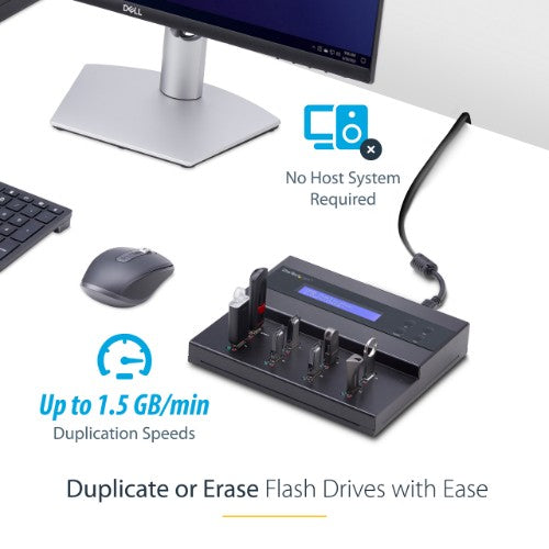 StarTech.com Standalone 1 to 7 USB Thumb Drive Duplicator and Eraser, Multiple USB Flash Drive Copier, System and File and Whole-Drive Copy at 1.5 GB/min, Single and 3-Pass Erase, LCD Display - TAA