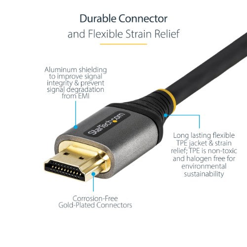 StarTech.com 12ft (4m) HDMI 2.1 Cable 8K - Certified Ultra High Speed HDMI Cable 48Gbps - 8K 60Hz/4K 120Hz HDR10+ eARC - Ultra HD 8K HDMI Cord - Monitor/TV/Display - Flexible TPE Jacket