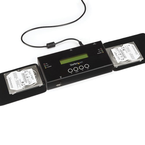 StarTech.com 1:1 Standalone Hard Drive Duplicator and Eraser, SAS and SATA HDD/SSD Cloner/Copier, Hard Drive Duplicator and Sanitizer, LCD Display, TAA Compliant