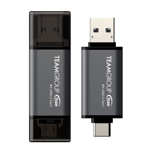 Team Group X1 USB 3.2 Gen1 USB flash drive 64 GB USB Type-A / USB Type-C 3.2 Gen 1 (3.1 Gen 1) Black, Grey