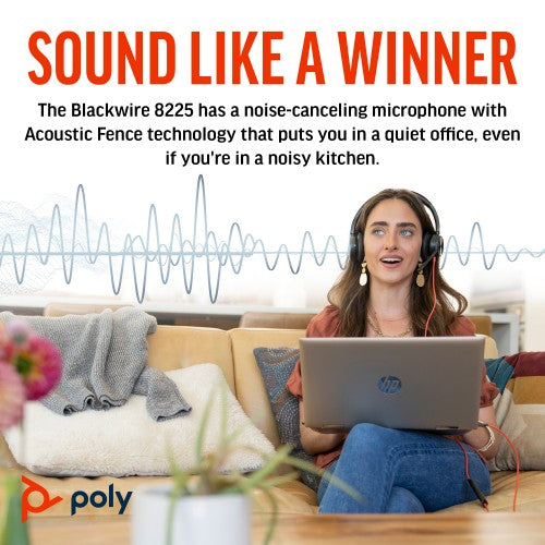 HP Poly Blackwire 8225 Stereo USB-C Headset +USB-C/A Adapter