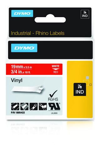 Dymo 1805422 Ribbon Vinyl white on red 12mmx5,5m for Dymo Rhino 6-19mm/24mm