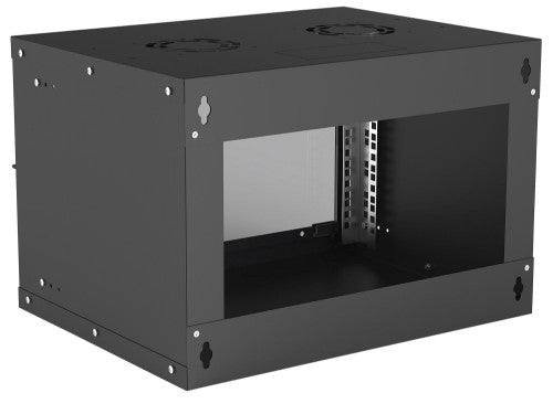 Intellinet 19" Network Cabinet - Wall Mount (Basic), 6U, 400mm Deep, Black, Flatpack, Max 50kg, Usable Depth 340mm, Glass Door, Rack, Parts for wall installation (eg screws and rawl plugs) not included