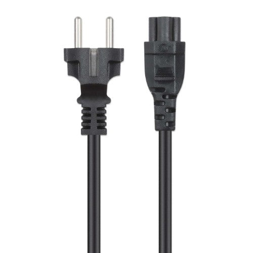 Manhattan Mains Power Cord/Cable, Euro 2-pin (CEE 7/4 Schuko) plug to C5 Female (cloverleaf/triangular), 3m, 2.5A, Lead, Lifetime Warranty