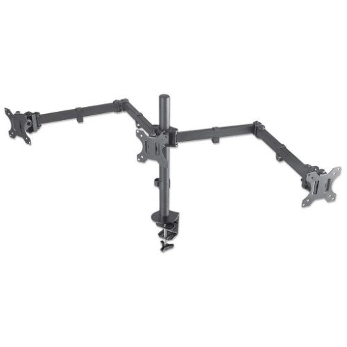Manhattan Triple Desk Mount for TV & Monitors, For screens: 10" to 27", Clamp Assembly, VESA compatability: 75x75 and 100x100mm - check the dimensions of the four mounting holes on back of screen to ensure it fits, Max 7kg (each), Black, Bracket, Lifetime