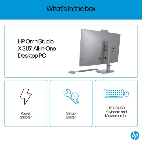 HP OmniStudio X 32-c0002na Intel Core Ultra 7 155H 80 cm (31.5") 3840 x 2160 pixels All-in-One PC 16 GB DDR5-SDRAM 1 TB SSD Windows 11 Home Wi-Fi 7 (802.11be) AI PC Silver