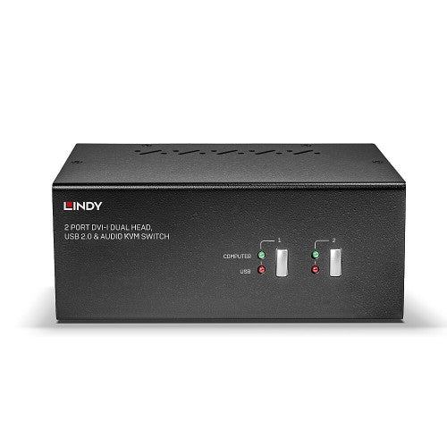 Lindy 2 Port Dual Head Single Link DVI-I KVM Switch Pro with TTU
