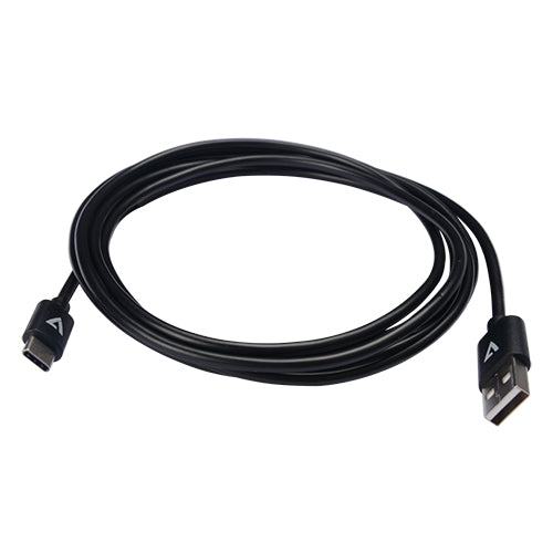 V7 Black USB Cable USB 2.0 A Male to USB-C Male 2m 6.6ft