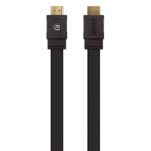 Manhattan HDMI 4K@60Hz Cable with Ethernet - Flat, 0.5m, Male to Male, Black, Ultra HD 4k x 2k, Fully Shielded, Gold Plated Contacts, Lifetime Warranty, Premium High Speed