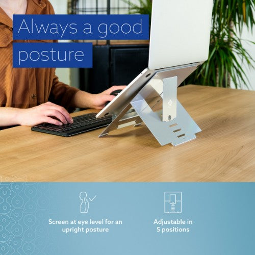 R-Go Tools Laptop stand R-Go Riser Flexible, adjustable folding laptop riser, ergonomic, Hylite aluminum, silver