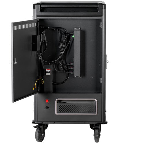 V7 30 Devices Schuko AC Charge Cart - Secure, Store and Charge Chromebooks, Notebooks and Tablets. Padded shelves with durable dividers, rubber casters, IEC 62368-1 Certified