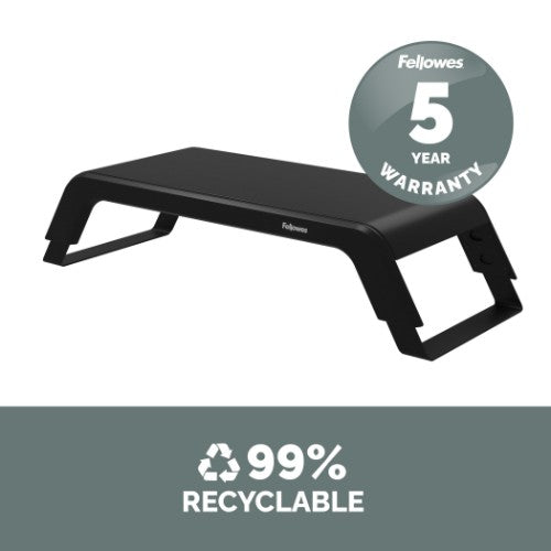 Fellowes Computer Monitor Stand with 3 Height Adjustments - Hana LT Monitor Riser - Ergonomic Adjustable Monitor Stand for Computers - Max Weight 22.6KG - Black