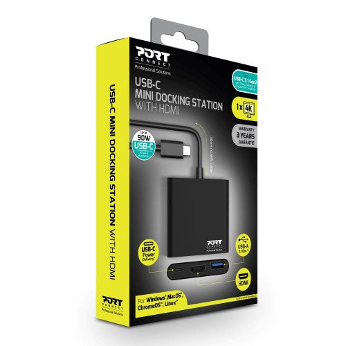 Port Designs PORT Connect DOCKING MINI TYPE C HDMI + USB3 + USB-C PD Docking Station