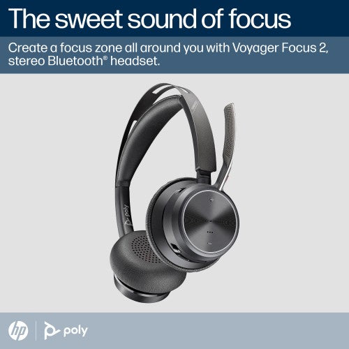 HP Poly Voyager Focus 2 Microsoft Teams Certified USB-C-C Headset +USB-C/A Adapter +Charging Stand