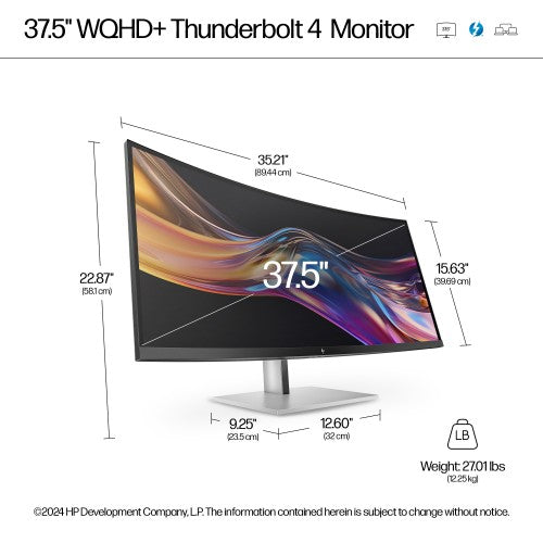 HP Series 7 Pro 37.5 inch WQHD+ Thunderbolt 4 Monitor - 738pu PVC Free