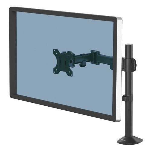 Fellowes Reflex Monitor Arm - Monitor Mount for 8KG 32 Inch Screens - Adjustable Monitor Desk Mount - Tilt 45° Pan 180° Rotation 360°, VESA 75 x 75/100 x 100 - Black
