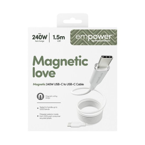 PanzerGlass empower™ by ® Magnetic 240W USB-C to USB-C Cable | USB 2.0 | 1.5M | Silver White
