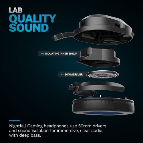 JLab Nightfall Headset Wireless Head-band Gaming USB Type-C Bluetooth Black