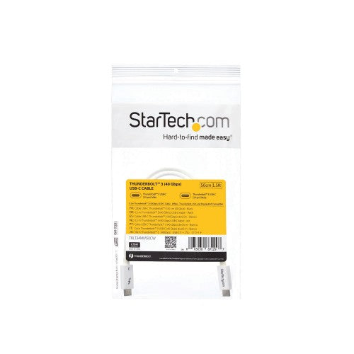 StarTech.com Thunderbolt 3 Cable - 40Gbps - 0.5m - White - Thunderbolt, USB, and DisplayPort Compatible