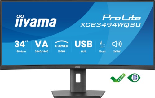 iiyama ProLite 34” curved ultra-wide screen with 15cm height adjustable stand