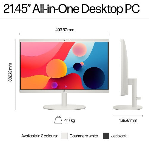 HP 22-dg0007na Intel® Celeron® N100 54.5 cm (21.4") 1920 x 1080 pixels All-in-One PC 8 GB DDR5-SDRAM 128 GB Flash Windows 11 Home Wi-Fi 6 (802.11ax) White