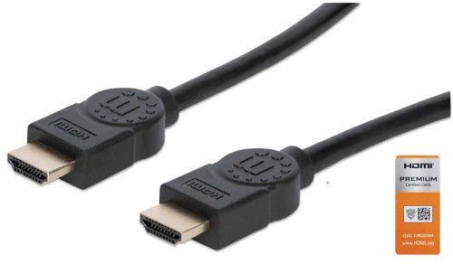 Manhattan HDMI 4K@60Hz Cable with Ethernet, 3m, Certified, Suitable for ALL 4K & 1080p/HD uses - when upgrading now or have it ready for when you need it, Male to Male, Black, Ultra HD 4k x 2k, Lifetime Warranty, Premium High Speed, Equivalent to HDMM3MP