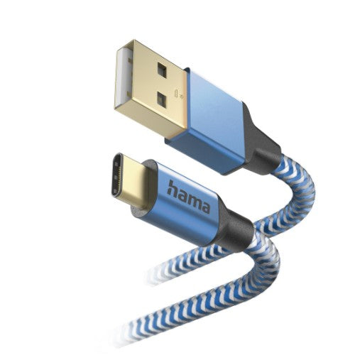 Hama Reflective USB cable USB 2.0 1.5 m USB A USB C 0.48 Gbit/s Blue