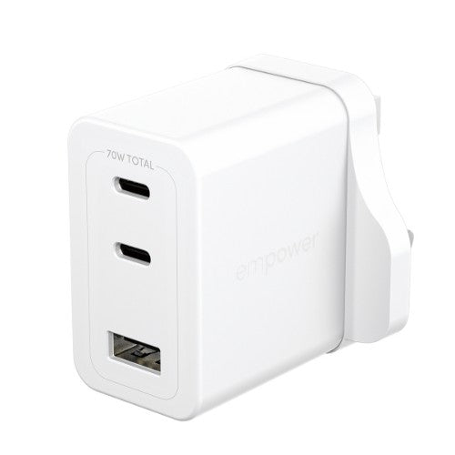 PanzerGlass empower™ by ® Turbo 70W Multiple Charger incl. 2 x USB-C + USB-A | UK Plug | Silver White