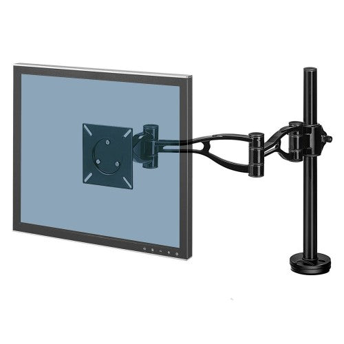 Fellowes Vista Single Monitor Arm - Monitor Mount for 10KG 32 Inch Screens - Adjustable Monitor Desk Mount - Pan 180° Rotation 360°, VESA 75 x 75/100 x 100 - Black