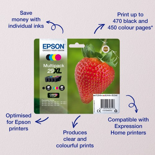 Epson C13T29964511/29XL Ink cartridge multi pack Bk,C,M,Y high-capacity for Easymail 11,3ml + 3x6,4ml Pack=4 for Epson XP 235/335