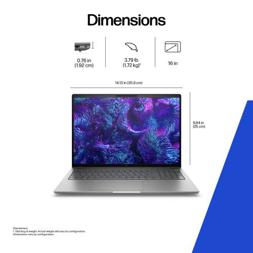 HP ZBook 8 G1i Data Science Intel Core Ultra 7 255H Mobile workstation 40.6 cm (16") WUXGA 16 GB DDR5-SDRAM 512 GB SSD NVIDIA RTX 500 Ada Wi-Fi 7 (802.11be) Windows 11 Pro AI Workstation, AI PC Silver