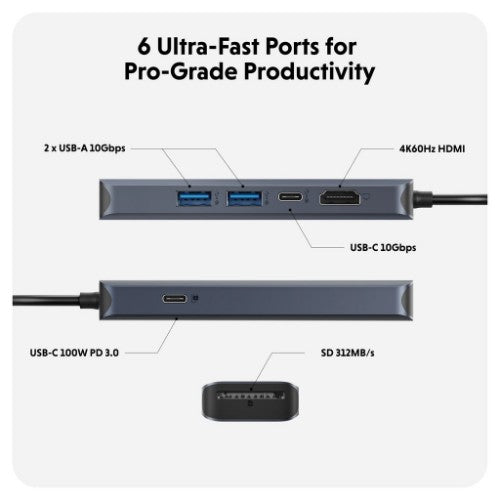 HYPER HD4003GL USB 3.2 Gen 1 (3.1 Gen 1) Type-C 10000 Mbit/s Blue, Grey