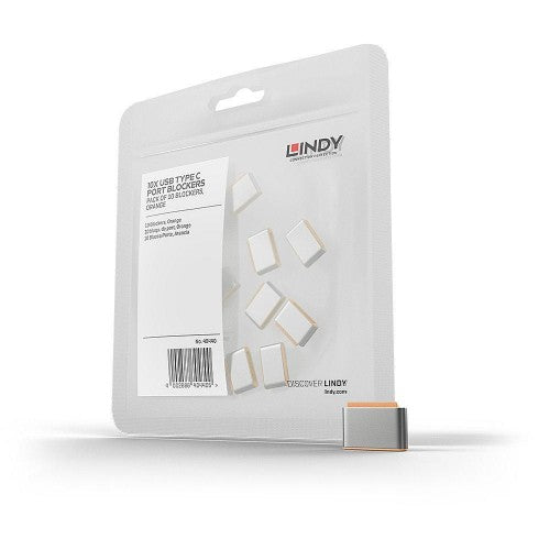 Lindy USB Type C Port Blockers (Without Key) - Pack of 10, Orange