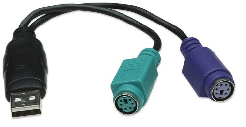 Manhattan USB-A to PS/2 Converter cable, 15cm, Male to Female, Black, Connects Two PS/2 Devices via One USB-A Port, Three Year Warranty, Equivalent to USBPS2PC.