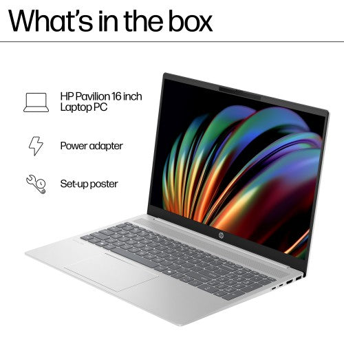 HP Pavilion 16-af0002na Intel Core Ultra 7 155U Laptop 40.6 cm (16") 2K 16 GB LPDDR5x-SDRAM 1 TB SSD Wi-Fi 6 (802.11ax) Windows 11 Home AI PC Silver