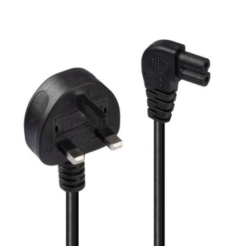 Lindy 3m UK 3 Pin Plug To Right Angled IEC C7 Mains Power Cable, Black