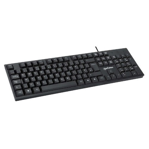 Manhattan Keyboard UK USB Wired, Standard Qwerty layout, Black, Full Size Keys, Cable 1.5m, USB-A connection, Plug and Play, Three Year Warranty, Retail Boxed