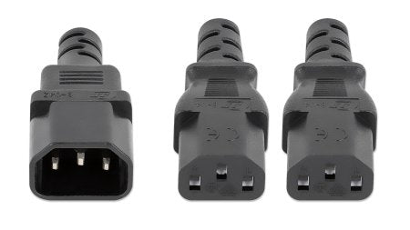 Manhattan Power Cord/Cable Y-Splitter, C14 Male to 2x C13 Female (kettle lead), Monitor to CPU, 1.8m, 10A, Black, Powers two devices from one PDU, Lead, Lifetime Warranty