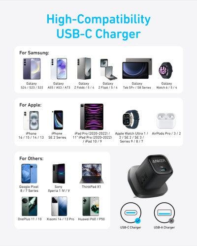 Anker USB-C Charger, 25W with USB-C Cable, Black