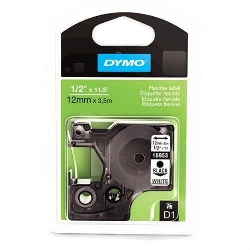 Dymo 16959/S0718060 DirectLabel-etikettes Polyester black on white 12mm x 5,5m for Dymo D1 6-12mm/19mm/24mm/400 Duo