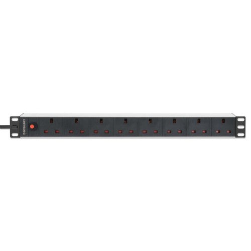 Intellinet 19" 1U PDU 7-way UK, Overload Protection, Rackmount, Power Distribution Unit, UK 3-pin outlets, 3m power cord, output