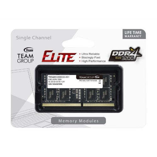 Team Group ELITE TED48G3200C22-S01 memory module 8 GB 1 x 8 GB DDR4 260-pin SO-DIMM