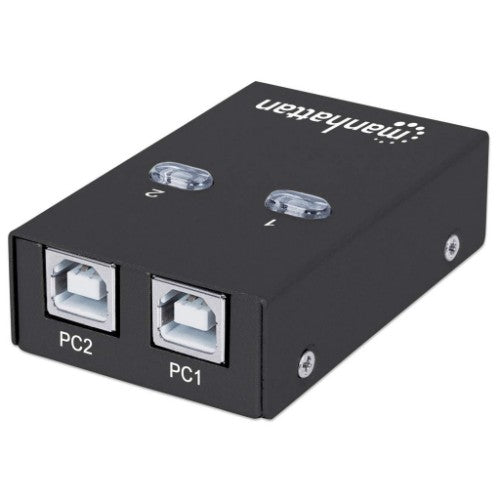 Manhattan USB-A Automatic Sharing Switch, 2x USB-B Ports, 480 Mbps (USB 2.0), Dual Control (Auto-Sensing or Manual), USB powered (no external power supply required), inc 1x 1.5m USB-A to USB-B cable