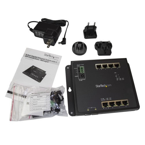 StarTech.com Industrial 8 Port Gigabit Ethernet Switch w/2 MSA SFP Slots - Hardened GbE L2 Managed Network Switch - Rugged RJ45 LAN Layer 2 Switch Din Rail Wall Mount IP-30/-40C to 75C