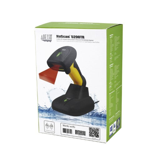 Adesso NuScan 5200TR - 2.4GHz RF Wireless Antimicrobial & Waterproof 2D Barcode Scanner