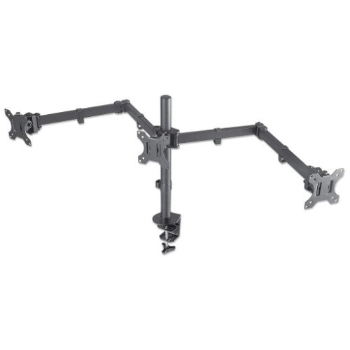 Manhattan Triple Desk Mount for TV & Monitors, For screens: 10" to 27", Clamp Assembly, VESA compatability: 75x75 and 100x100mm - check the dimensions of the four mounting holes on back of screen to ensure it fits, Max 7kg (each), Black, Bracket, Lifetime