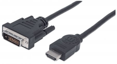 Manhattan HDMI to DVI-D 24+1 Cable, 2m, Male to Male, Black, Dual Link, Compatible with DVD-D, Lifetime Warranty, Equivalent to HDDVIMM2M